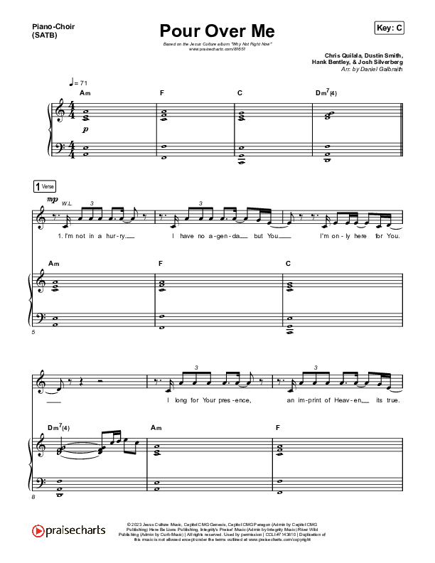 Pour Over Me (Live) Piano/Vocal Pack (Jesus Culture / Chris Quilala)