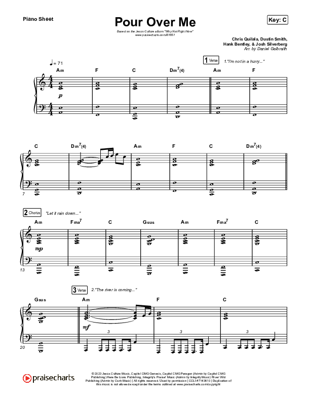 Pour Over Me (Live) Piano Sheet (Jesus Culture / Chris Quilala)