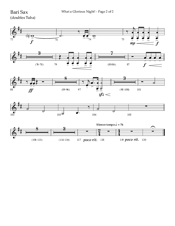 What A Glorious Night (Choral Anthem SATB) Bari Sax (Lifeway Choral / Arr. Craig Adams / Arr. Ken Barker / Arr. Danny Zaloudik)