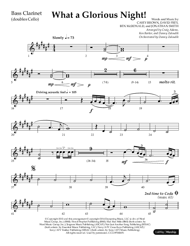 What A Glorious Night (Choral Anthem SATB) Bass Clarinet (Lifeway Choral / Arr. Craig Adams / Arr. Ken Barker / Arr. Danny Zaloudik)
