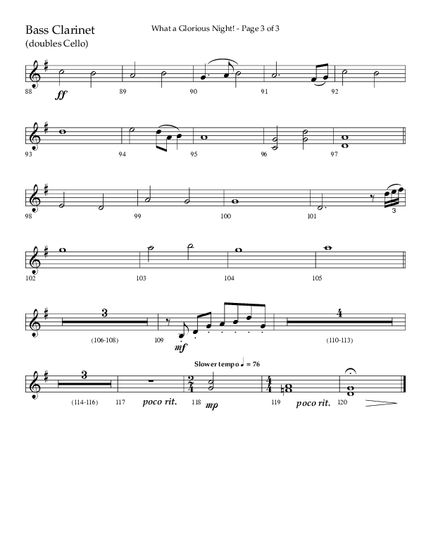 What A Glorious Night (Choral Anthem SATB) Bass Clarinet (Lifeway Choral / Arr. Craig Adams / Arr. Ken Barker / Arr. Danny Zaloudik)