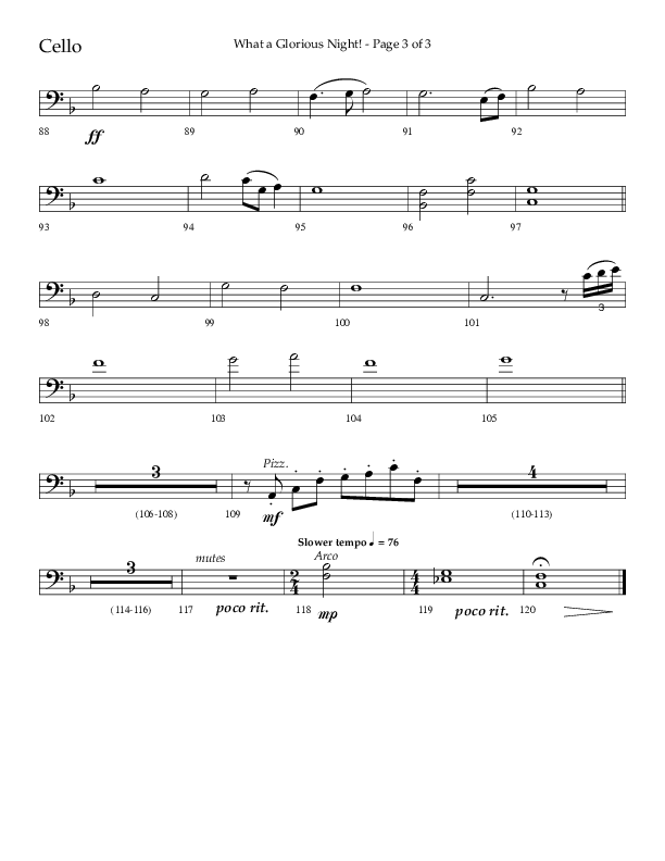 What A Glorious Night (Choral Anthem SATB) Cello (Lifeway Choral / Arr. Craig Adams / Arr. Ken Barker / Arr. Danny Zaloudik)