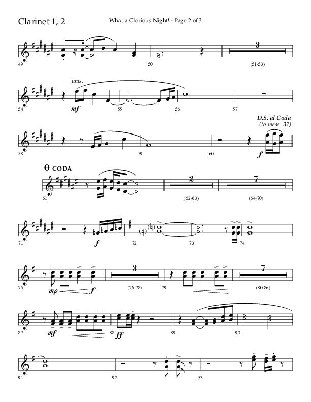 What A Glorious Night (Choral Anthem SATB) Clarinet 1/2 (Lifeway Choral / Arr. Craig Adams / Arr. Ken Barker / Arr. Danny Zaloudik)