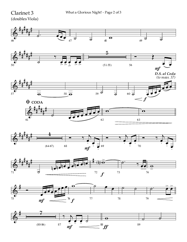 What A Glorious Night (Choral Anthem SATB) Clarinet 3 (Lifeway Choral / Arr. Craig Adams / Arr. Ken Barker / Arr. Danny Zaloudik)