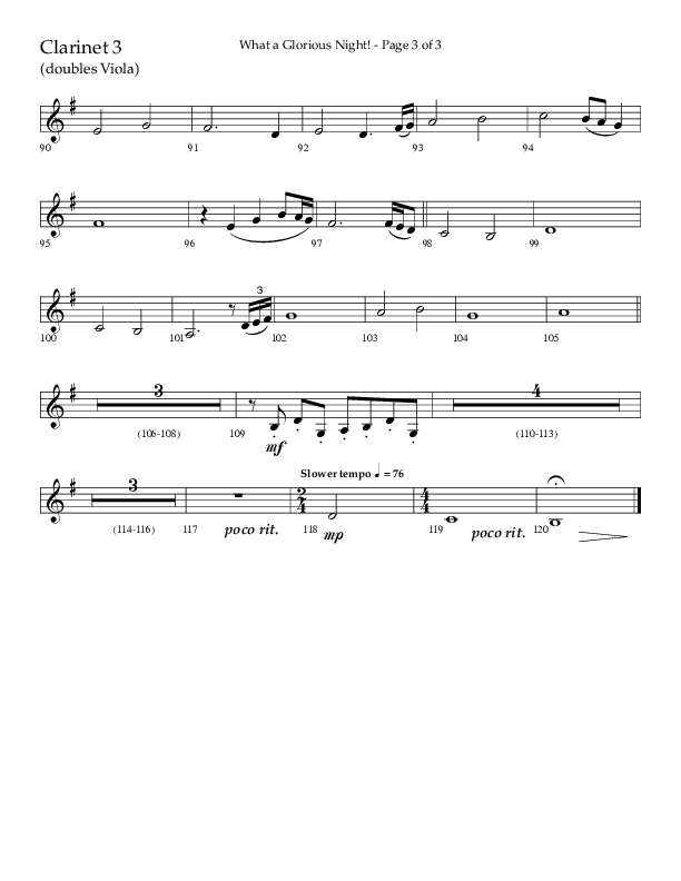 What A Glorious Night (Choral Anthem SATB) Clarinet 3 (Lifeway Choral / Arr. Craig Adams / Arr. Ken Barker / Arr. Danny Zaloudik)
