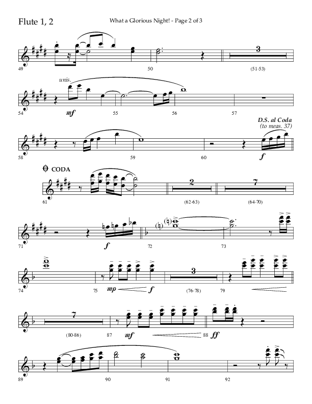 What A Glorious Night (Choral Anthem SATB) Flute 1/2 (Lifeway Choral / Arr. Craig Adams / Arr. Ken Barker / Arr. Danny Zaloudik)