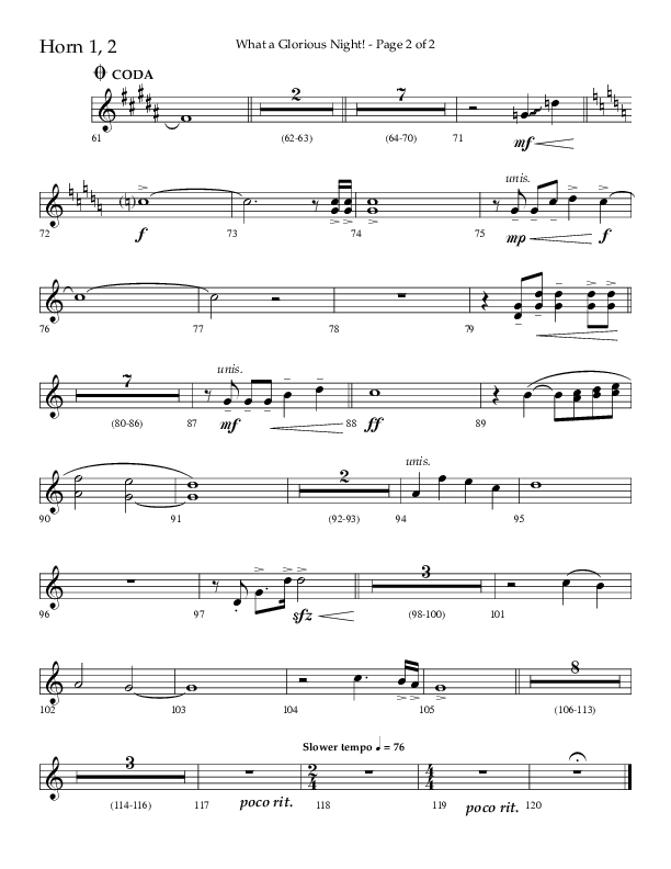 What A Glorious Night (Choral Anthem SATB) French Horn 1/2 (Lifeway Choral / Arr. Craig Adams / Arr. Ken Barker / Arr. Danny Zaloudik)