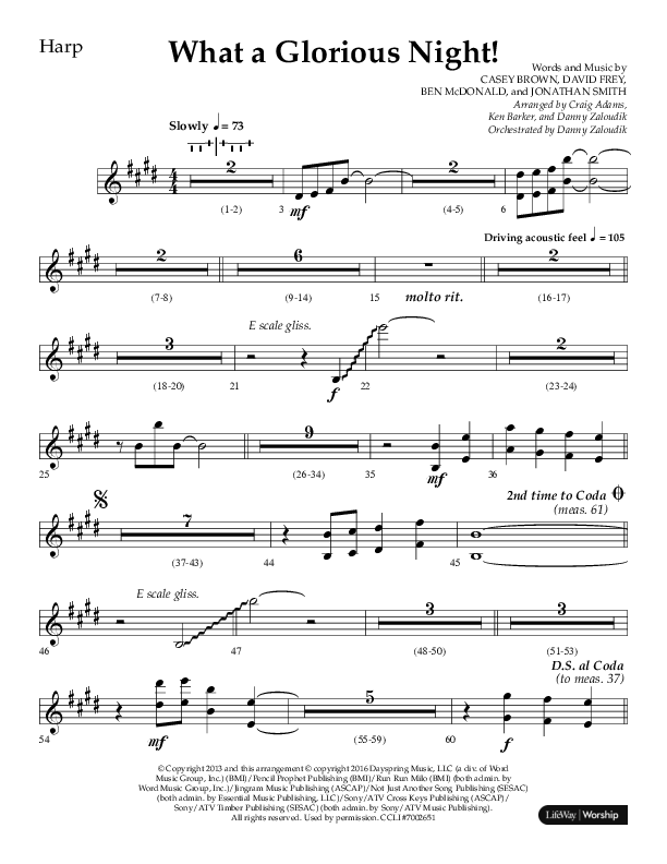 What A Glorious Night (Choral Anthem SATB) Harp (Lifeway Choral / Arr. Craig Adams / Arr. Ken Barker / Arr. Danny Zaloudik)