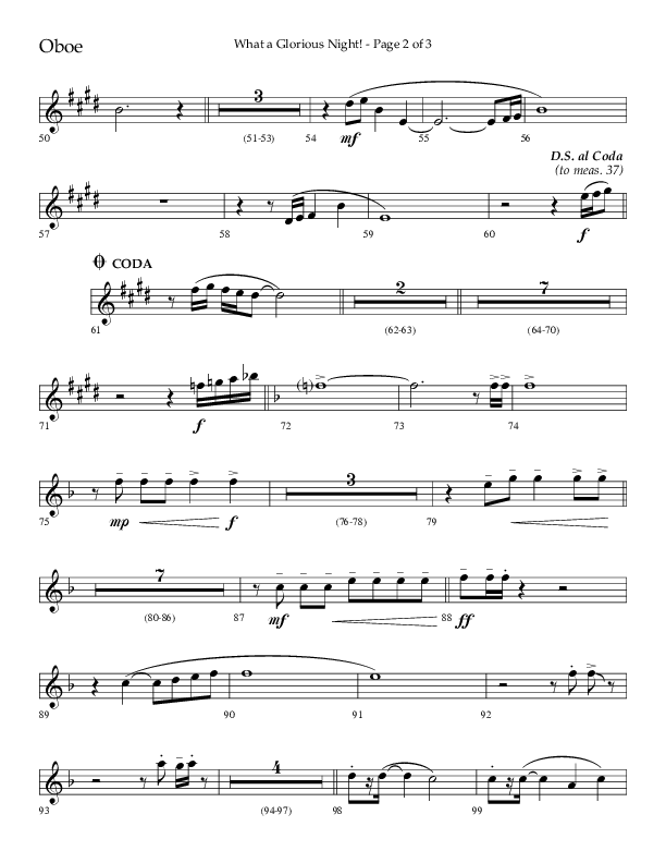 What A Glorious Night (Choral Anthem SATB) Oboe (Lifeway Choral / Arr. Craig Adams / Arr. Ken Barker / Arr. Danny Zaloudik)