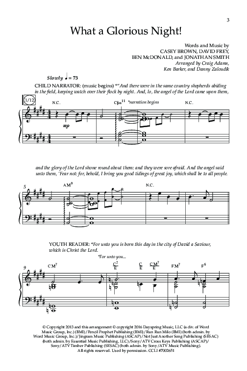 What A Glorious Night (Choral Anthem SATB) Anthem (SATB/Piano) (Lifeway Choral / Arr. Craig Adams / Arr. Ken Barker / Arr. Danny Zaloudik)