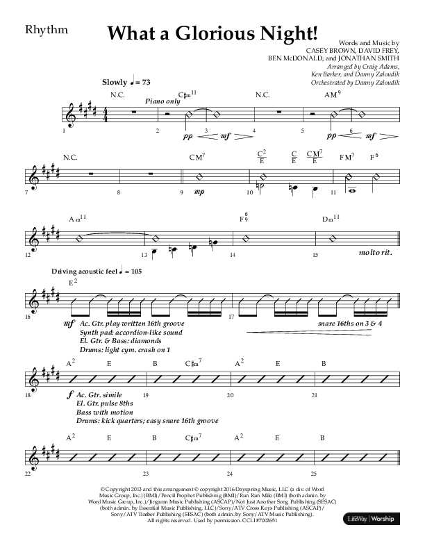 What A Glorious Night (Choral Anthem SATB) Lead Melody & Rhythm (Lifeway Choral / Arr. Craig Adams / Arr. Ken Barker / Arr. Danny Zaloudik)