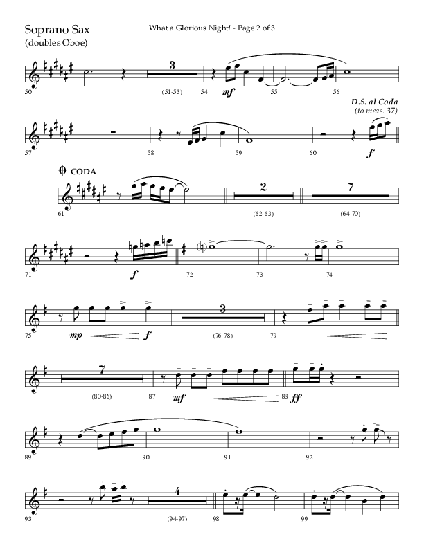 What A Glorious Night (Choral Anthem SATB) Soprano Sax (Lifeway Choral / Arr. Craig Adams / Arr. Ken Barker / Arr. Danny Zaloudik)