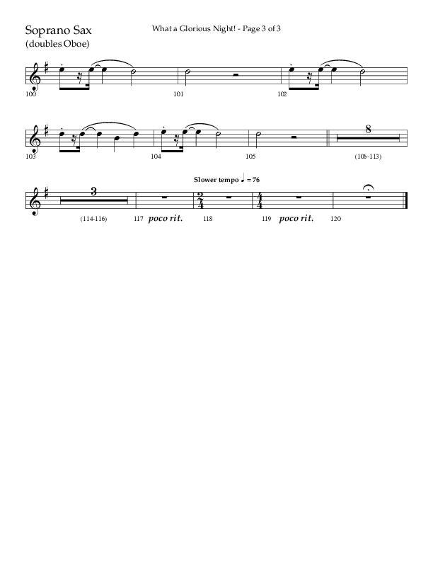 What A Glorious Night (Choral Anthem SATB) Soprano Sax (Lifeway Choral / Arr. Craig Adams / Arr. Ken Barker / Arr. Danny Zaloudik)