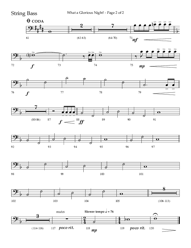 What A Glorious Night (Choral Anthem SATB) String Bass (Lifeway Choral / Arr. Craig Adams / Arr. Ken Barker / Arr. Danny Zaloudik)
