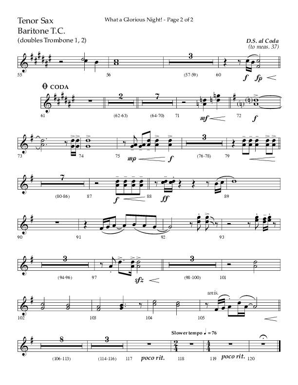 What A Glorious Night (Choral Anthem SATB) Tenor Sax/Baritone T.C. (Lifeway Choral / Arr. Craig Adams / Arr. Ken Barker / Arr. Danny Zaloudik)