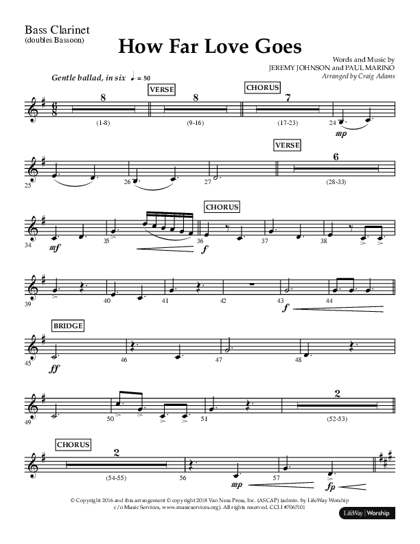 How Far Love Goes (Choral Anthem SATB) Bass Clarinet (Lifeway Choral / Arr. Craig Adams)