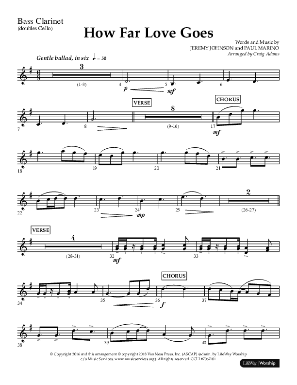 How Far Love Goes (Choral Anthem SATB) Bass Clarinet (Lifeway Choral / Arr. Craig Adams)