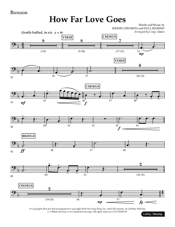 How Far Love Goes (Choral Anthem SATB) Bassoon (Lifeway Choral / Arr. Craig Adams)