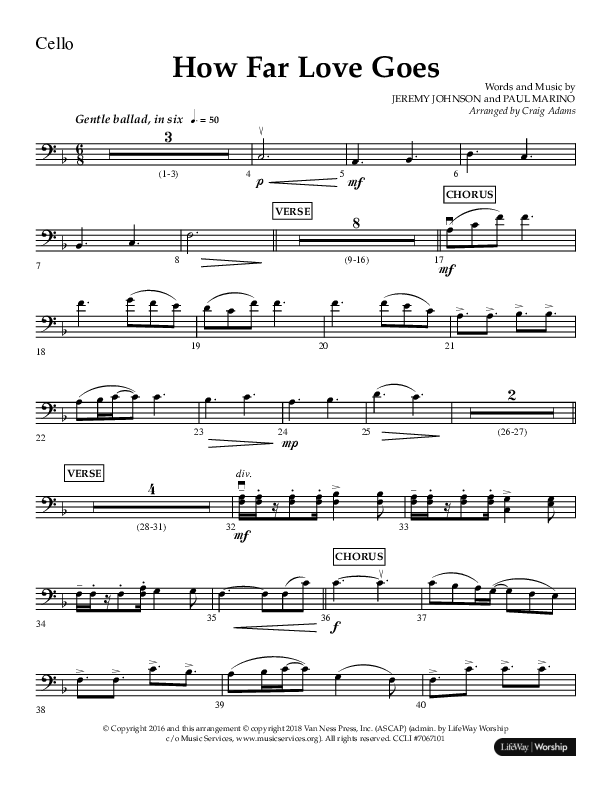 How Far Love Goes (Choral Anthem SATB) Cello (Lifeway Choral / Arr. Craig Adams)
