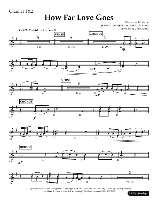 How Far Love Goes (Choral Anthem SATB) Clarinet 1/2 (Lifeway Choral / Arr. Craig Adams)