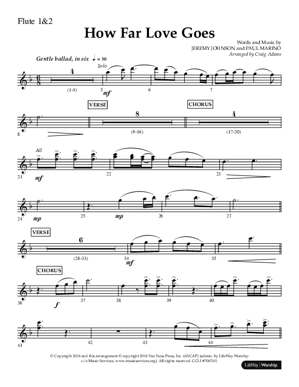 How Far Love Goes (Choral Anthem SATB) Flute 1/2 (Lifeway Choral / Arr. Craig Adams)