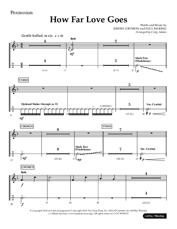 How Far Love Goes (Choral Anthem SATB) Percussion (Lifeway Choral / Arr. Craig Adams)