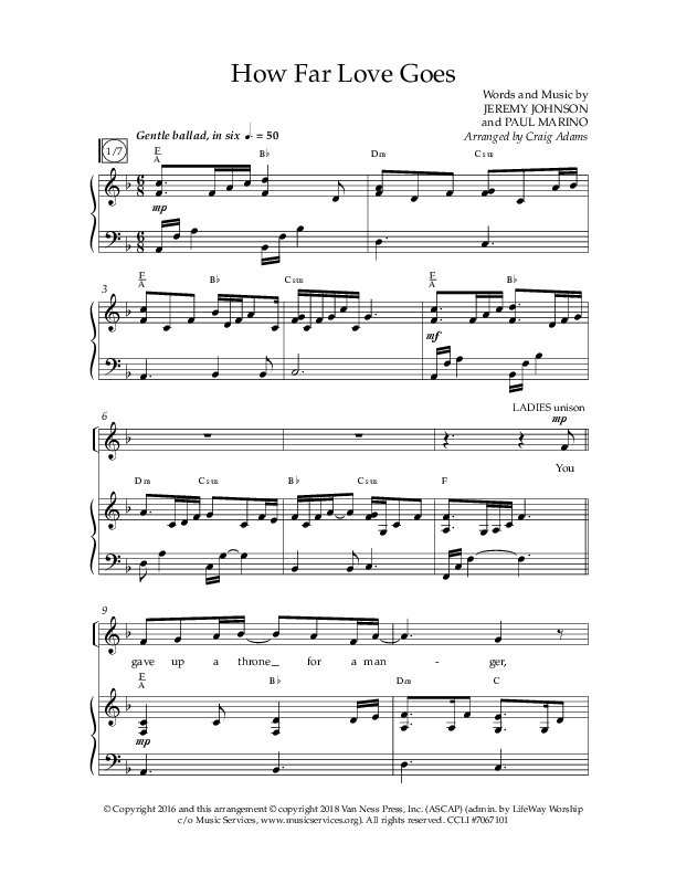 How Far Love Goes (Choral Anthem SATB) Anthem (SATB/Piano) (Lifeway Choral / Arr. Craig Adams)