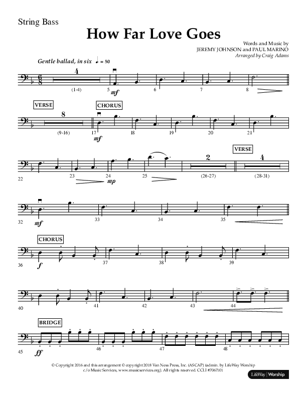 How Far Love Goes (Choral Anthem SATB) String Bass (Lifeway Choral / Arr. Craig Adams)