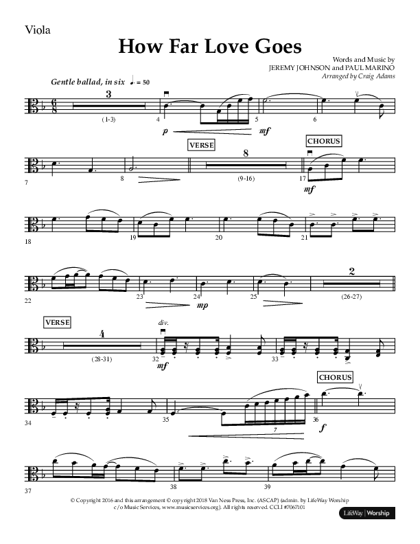 How Far Love Goes (Choral Anthem SATB) Viola (Lifeway Choral / Arr. Craig Adams)