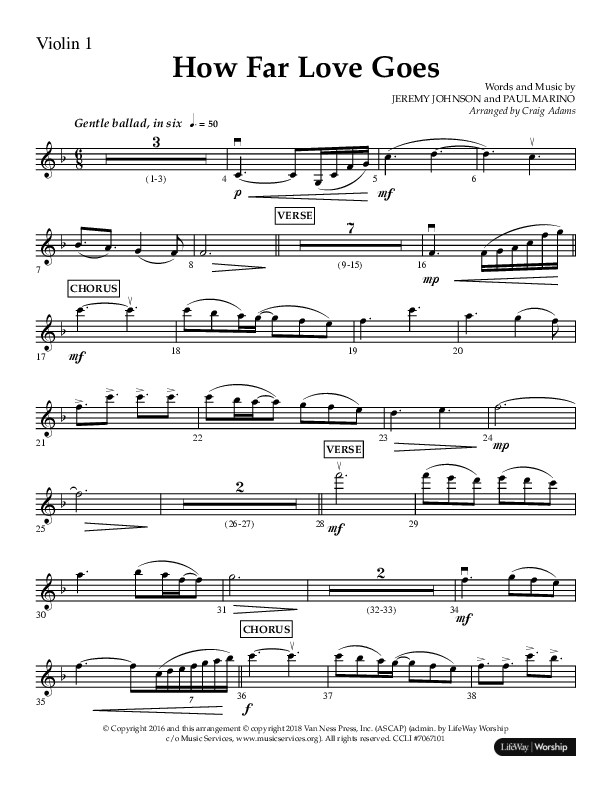 How Far Love Goes (Choral Anthem SATB) Violin 1 (Lifeway Choral / Arr. Craig Adams)