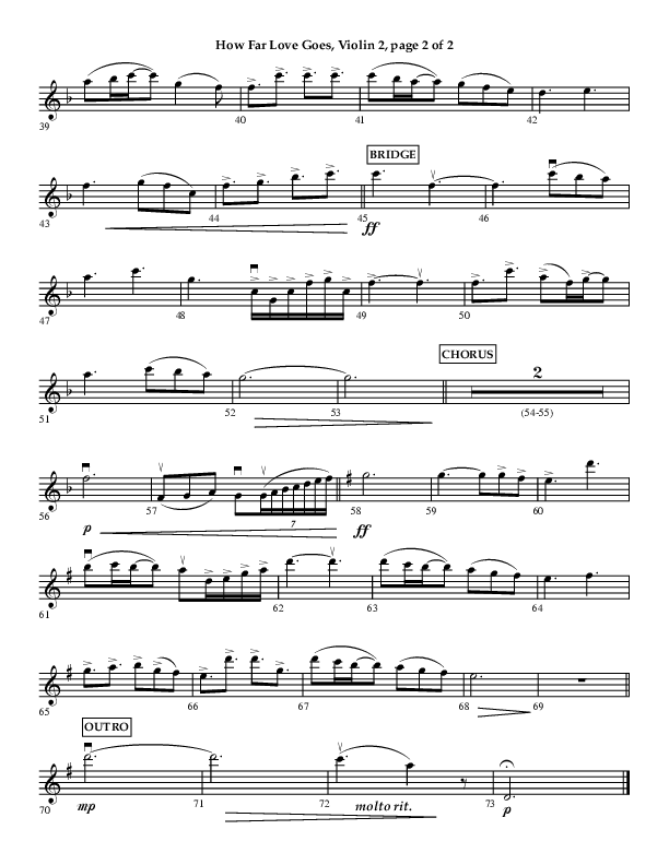 How Far Love Goes (Choral Anthem SATB) Violin 2 (Lifeway Choral / Arr. Craig Adams)