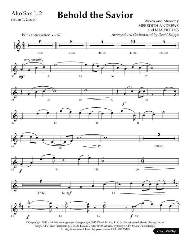 Behold The Savior (Choral Anthem SATB) Alto Sax 1/2 (Lifeway Choral / Arr. David Shipps)
