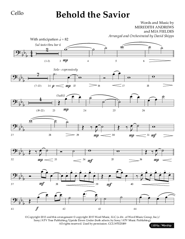 Behold The Savior (Choral Anthem SATB) Cello (Lifeway Choral / Arr. David Shipps)
