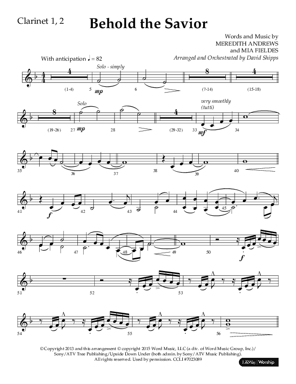 Behold The Savior (Choral Anthem SATB) Clarinet 1/2 (Lifeway Choral / Arr. David Shipps)