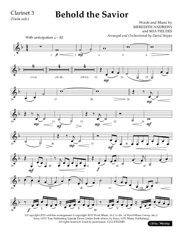 Behold The Savior (Choral Anthem SATB) Clarinet 3 (Lifeway Choral / Arr. David Shipps)