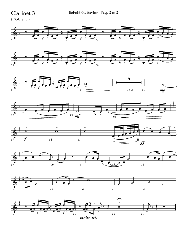 Behold The Savior (Choral Anthem SATB) Clarinet 3 (Lifeway Choral / Arr. David Shipps)
