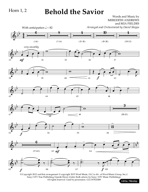 Behold The Savior (Choral Anthem SATB) French Horn 1/2 (Lifeway Choral / Arr. David Shipps)