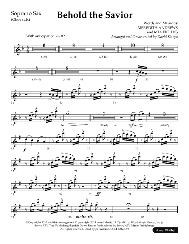 Behold The Savior (Choral Anthem SATB) Soprano Sax (Lifeway Choral / Arr. David Shipps)