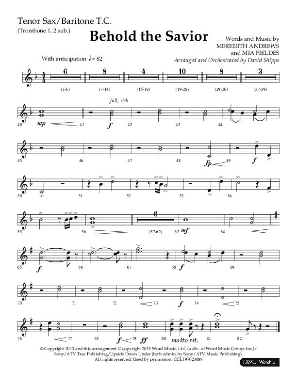 Behold The Savior (Choral Anthem SATB) Tenor Sax/Baritone T.C. (Lifeway Choral / Arr. David Shipps)