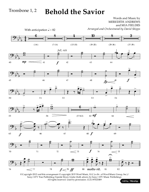 Behold The Savior (Choral Anthem SATB) Trombone 1/2 (Lifeway Choral / Arr. David Shipps)