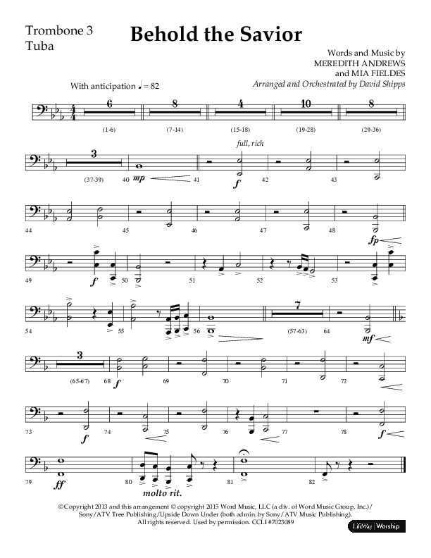 Behold The Savior (Choral Anthem SATB) Trombone 3/Tuba (Lifeway Choral / Arr. David Shipps)