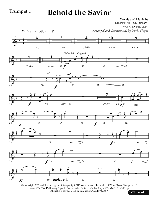 Behold The Savior (Choral Anthem SATB) Trumpet 1 (Lifeway Choral / Arr. David Shipps)