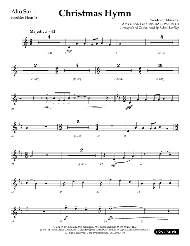 Christmas Hymn (Praise To God Whose Love Was Shown) (Choral Anthem SATB) Alto Sax 1/2 (Lifeway Choral / Arr. Robert Sterling)