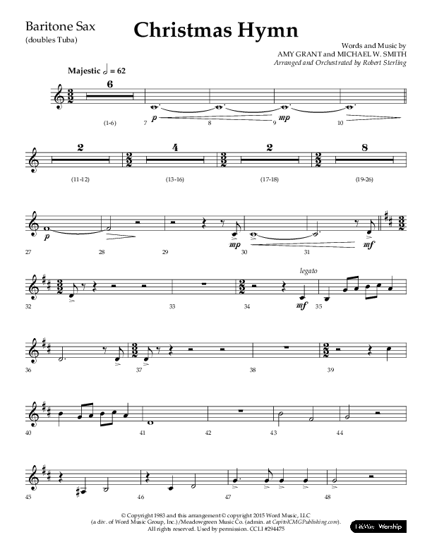 Christmas Hymn (Praise To God Whose Love Was Shown) (Choral Anthem SATB) Bari Sax (Lifeway Choral / Arr. Robert Sterling)