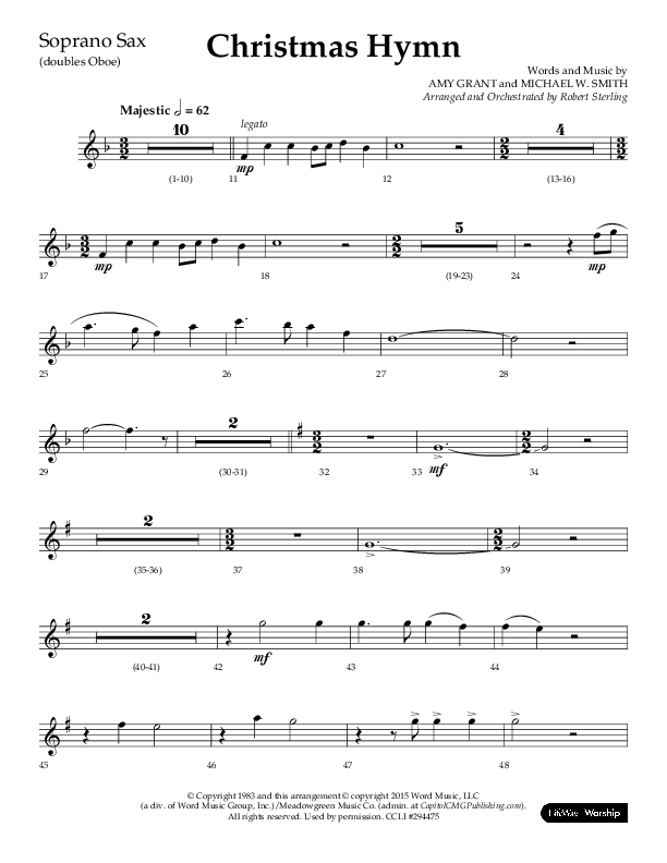 Christmas Hymn (Praise To God Whose Love Was Shown) (Choral Anthem SATB) Soprano Sax (Lifeway Choral / Arr. Robert Sterling)