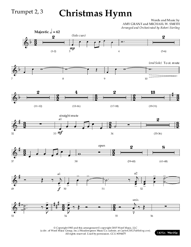 Christmas Hymn (Praise To God Whose Love Was Shown) (Choral Anthem SATB) Trumpet 2/3 (Lifeway Choral / Arr. Robert Sterling)