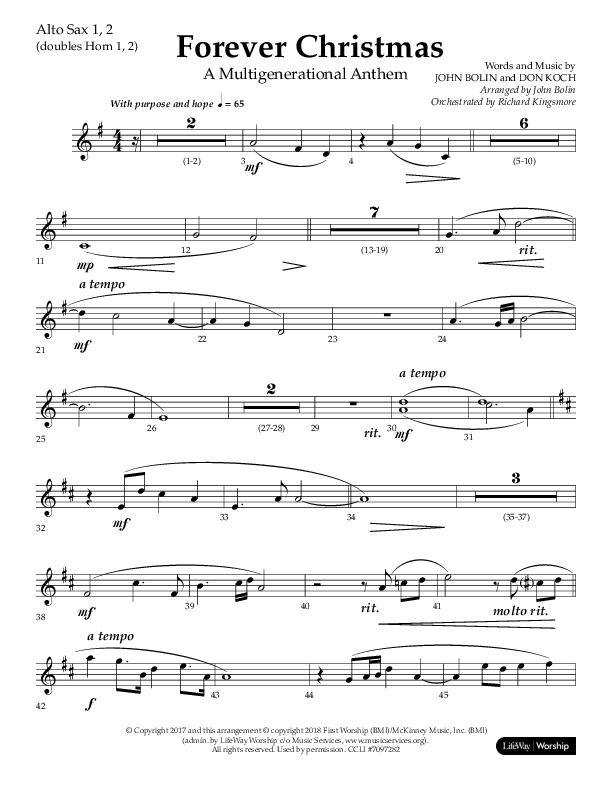 Forever Christmas (Choral Anthem SATB) Alto Sax 1/2 (Lifeway Choral / Arr. John Bolin)