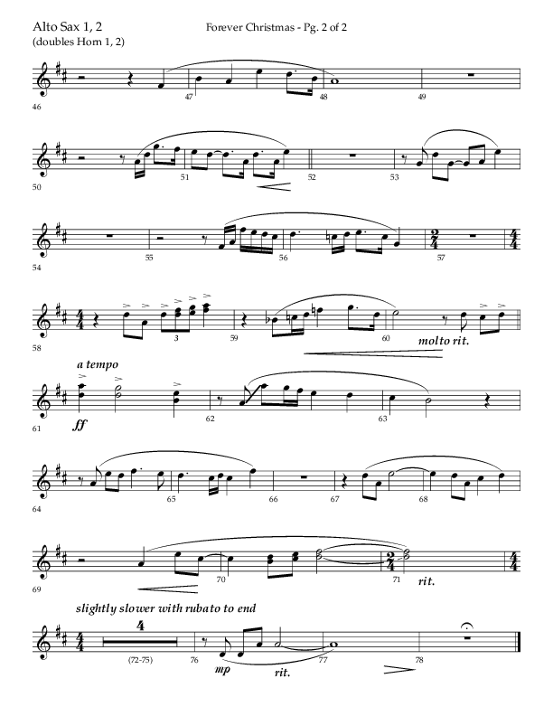 Forever Christmas (Choral Anthem SATB) Alto Sax 1/2 (Lifeway Choral / Arr. John Bolin)