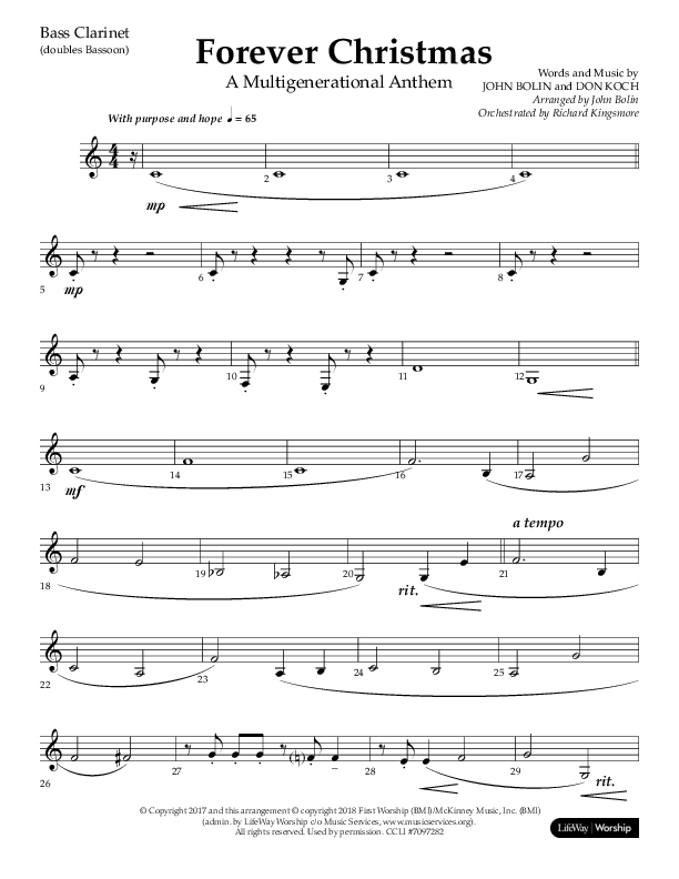 Forever Christmas (Choral Anthem SATB) Bass Clarinet (Lifeway Choral / Arr. John Bolin)