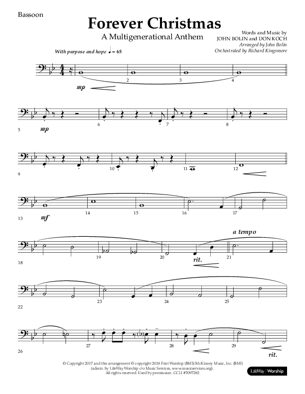 Forever Christmas (Choral Anthem SATB) Bassoon (Lifeway Choral / Arr. John Bolin)